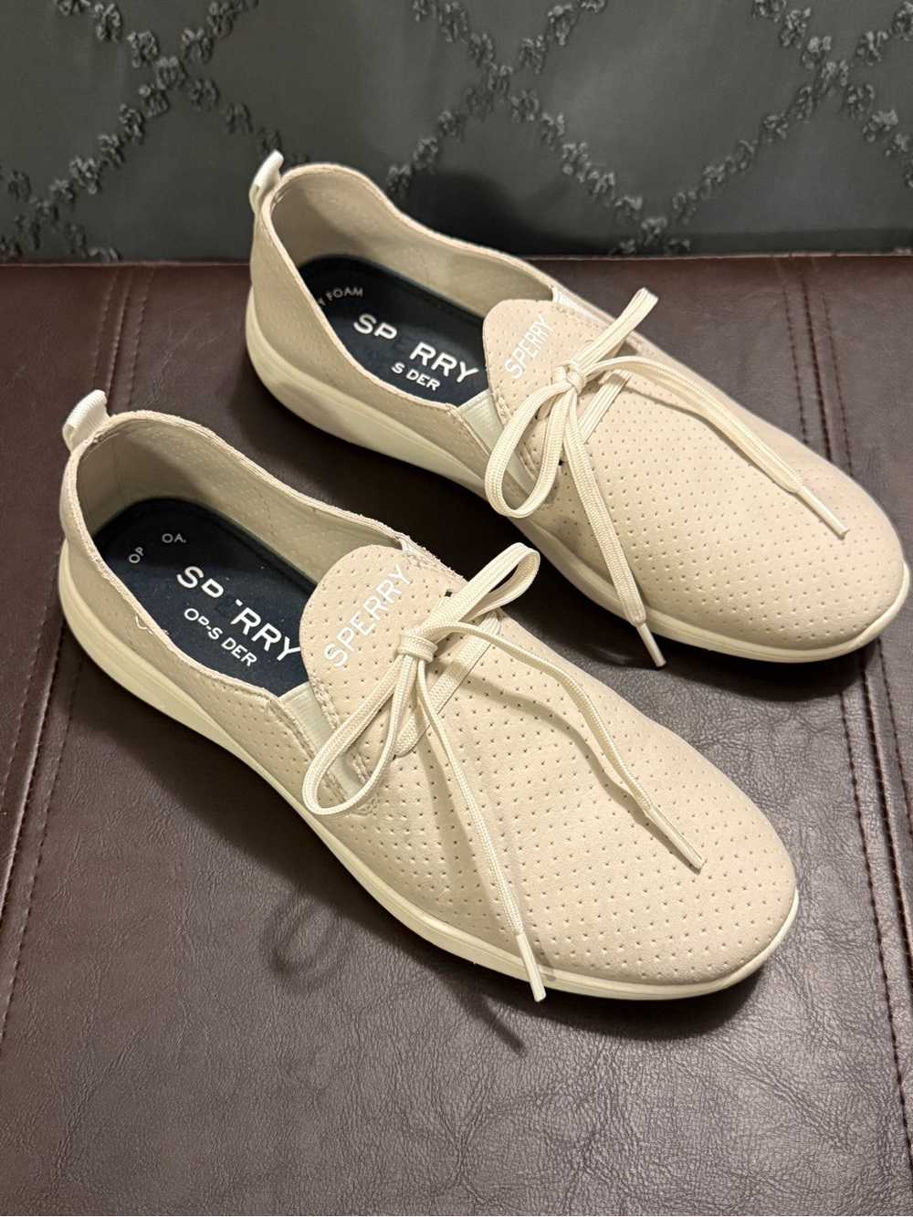 Sperry Women’s Light Beige Perforated Slip-On Boat Shoes